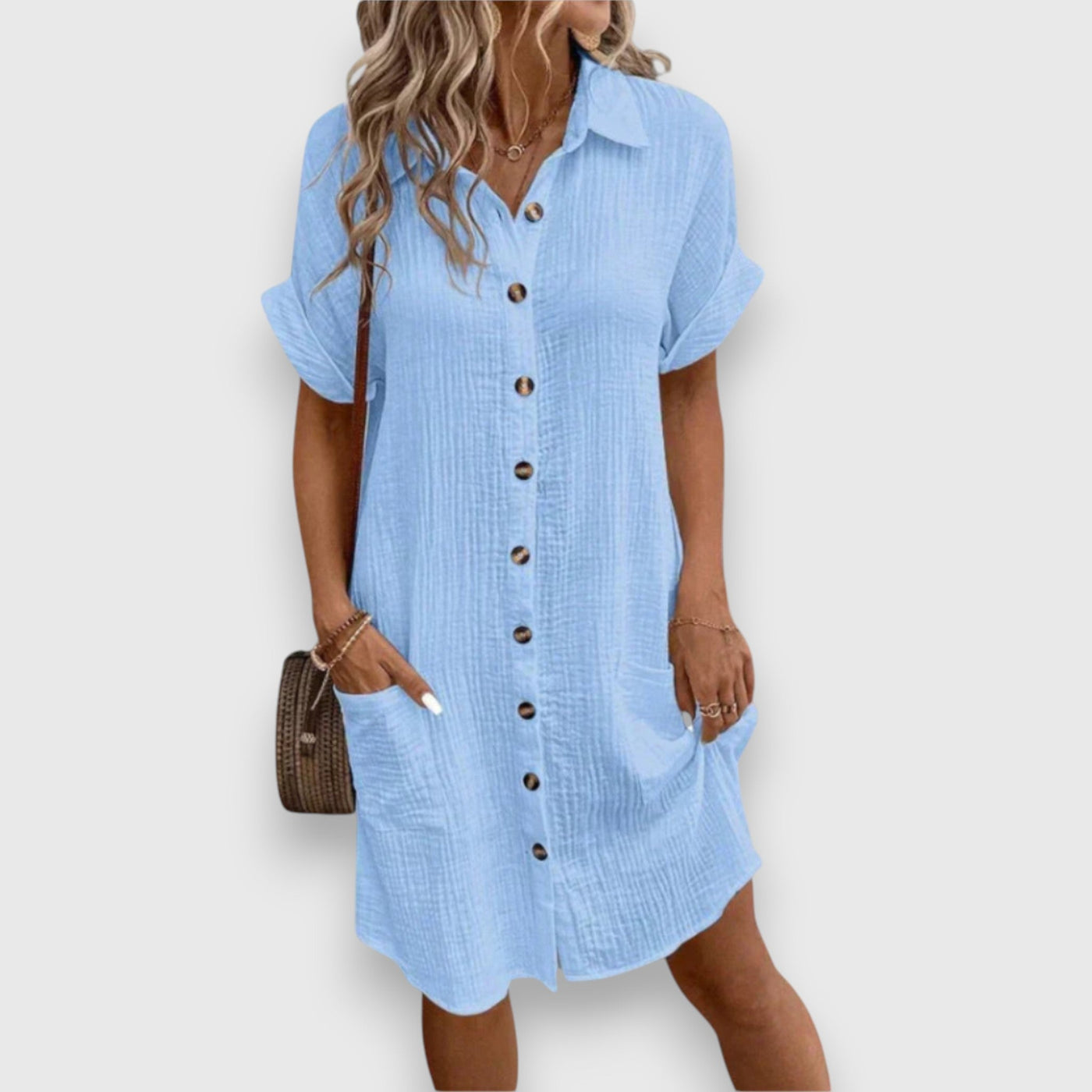 Ismere – Textured Button-Down Shirt Dress