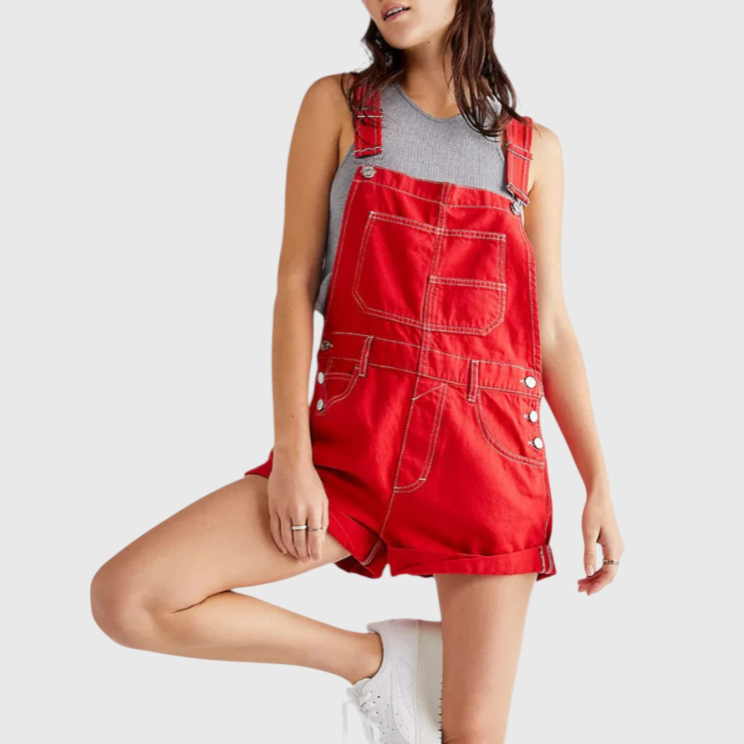 Rina - Vintage Adjustable Denim Overall Shorts
