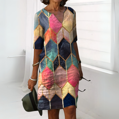Ingrid - Geometric V-Neck Summer Dress