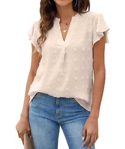 Leila | Chic Patchwork Blouse with Ruffled Accents