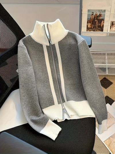Caitlin – Zip-Up Ribbed Collar Jacket