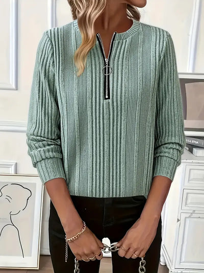 Amara – Ladies' Zip-Up Rib-Knit Jumper