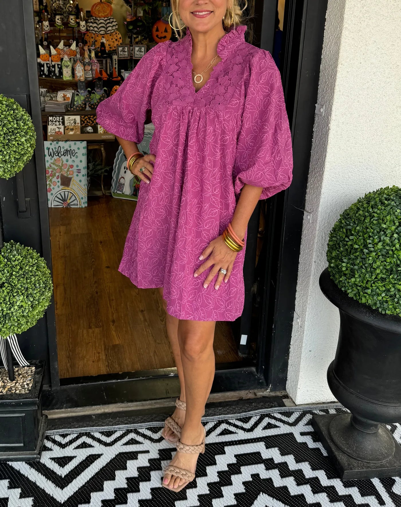 Georgina – Textured Puff Sleeve Mini Dress