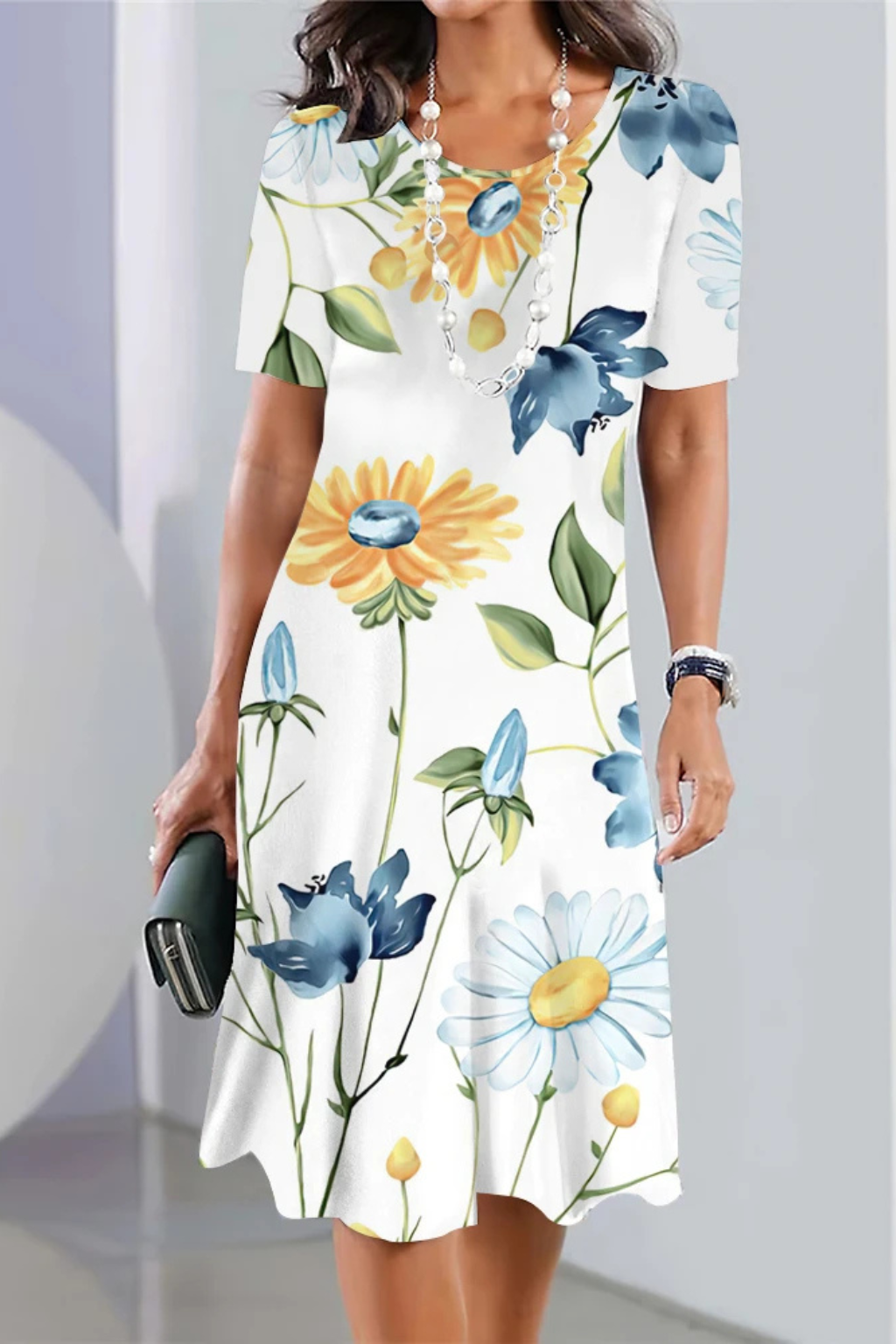 Mary - Comfortable Midi Dress with Vibrant Floral Print