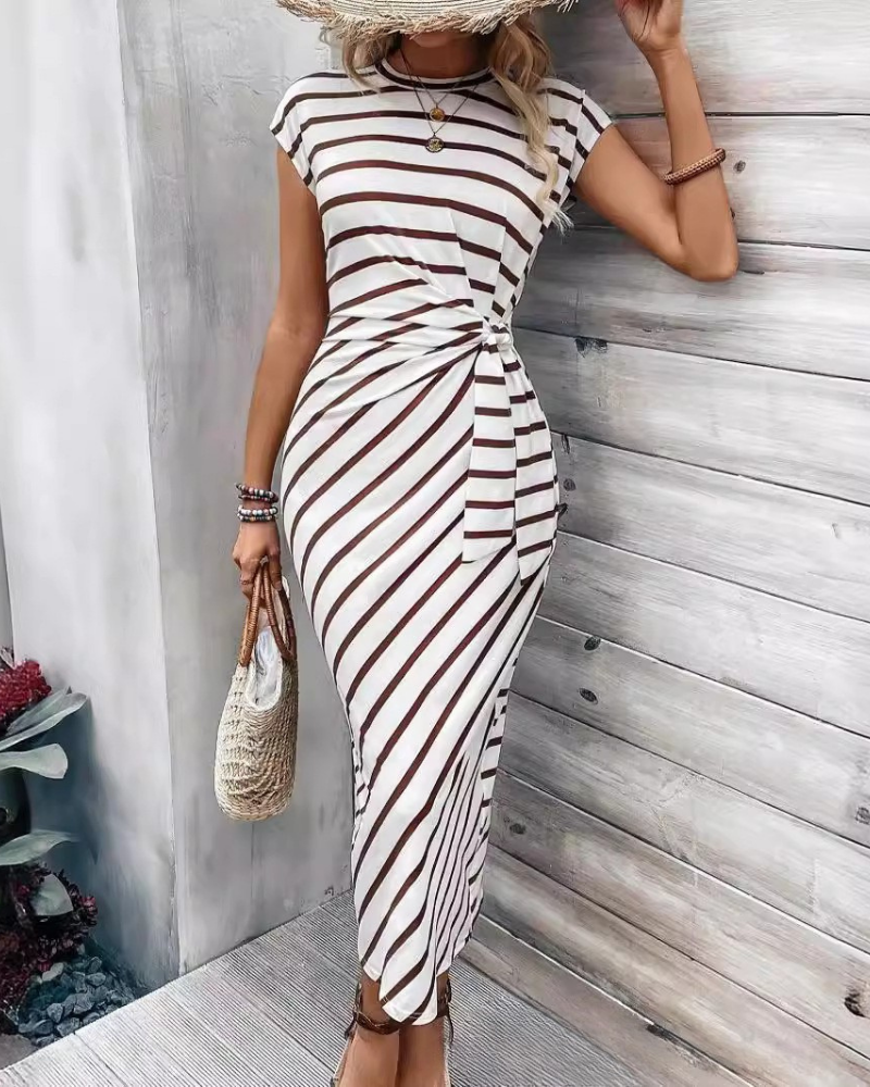 Freya – Striped Knotted Waist Midi Dress