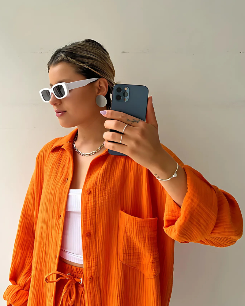 Maylee - Cotton Button-Up Shorts Set