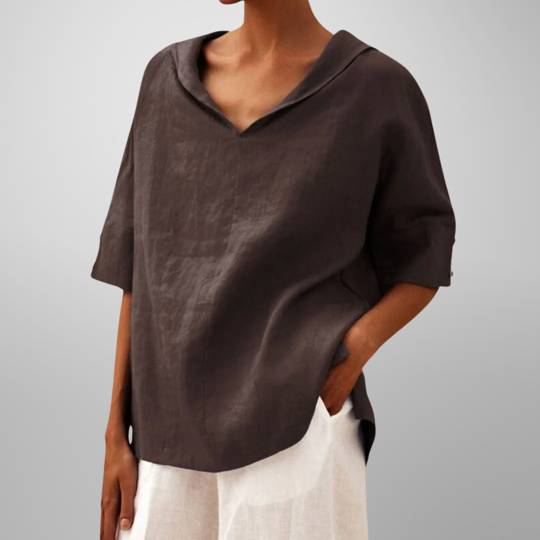 Molly – Relaxed Collar V-Neck Top