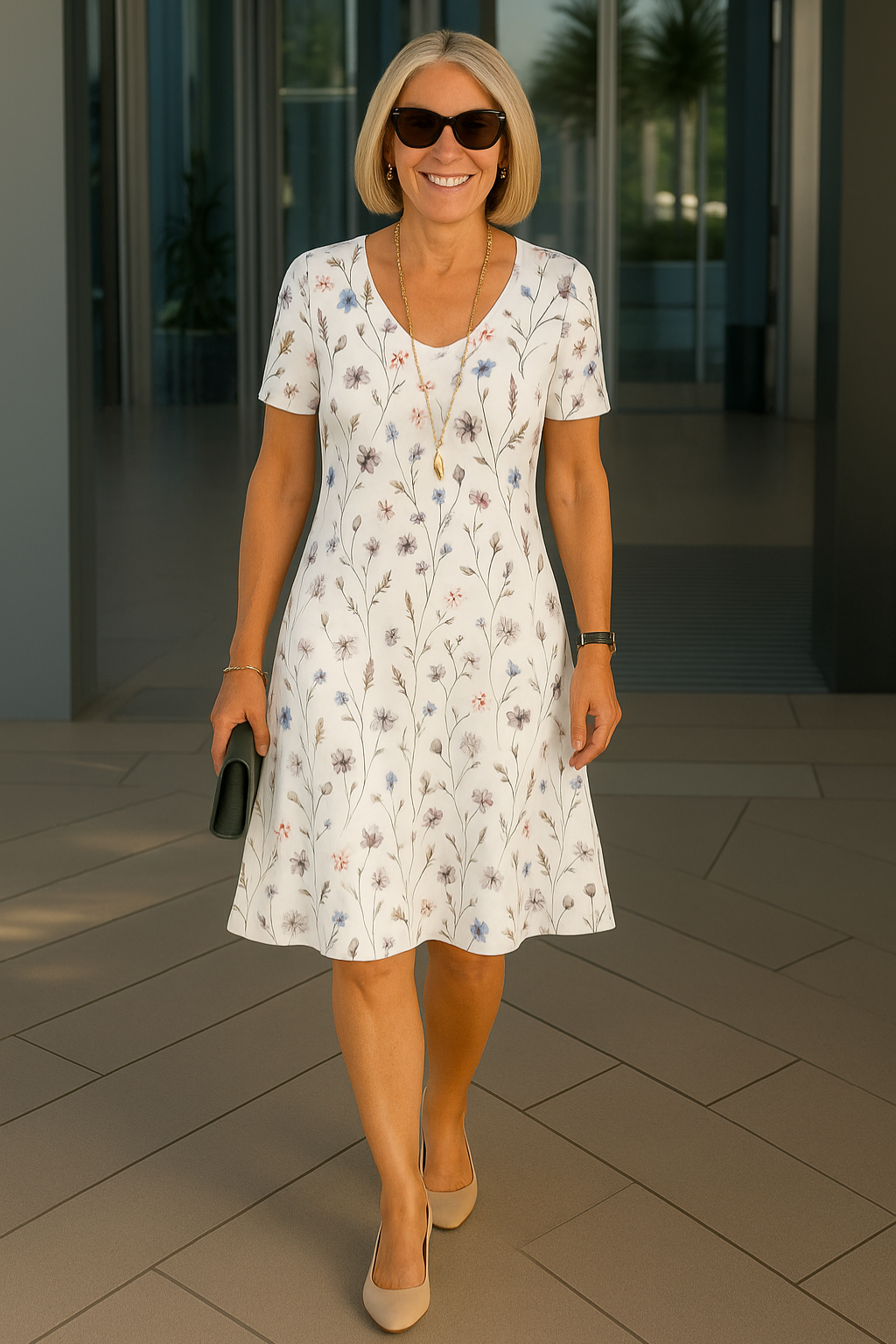 Anna - Comfortable Midi Dress with Delicate Floral Print