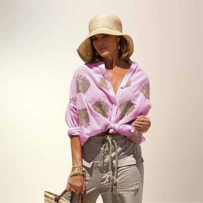 Celestria – Embroidered Button-Up Shirt