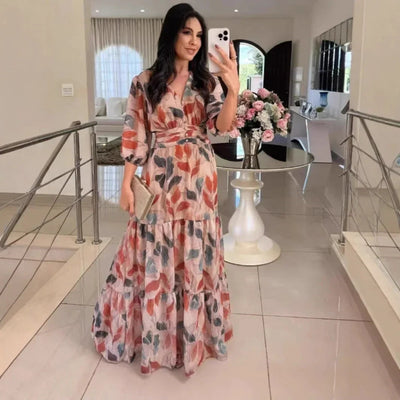 Dajana – Maxi Dress with Leaf Print and Wrap Look