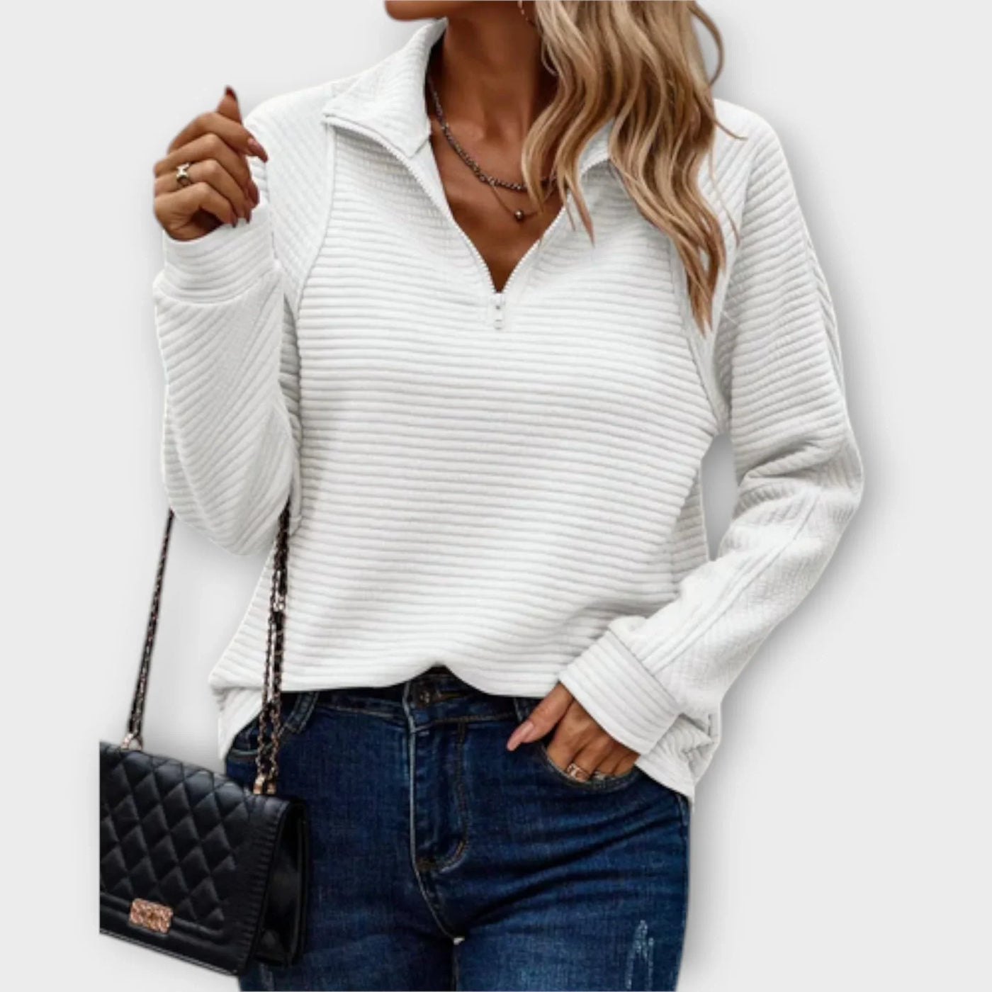 Elodie – Ladies' Quarter-Zip Ribbed Knit Jumper