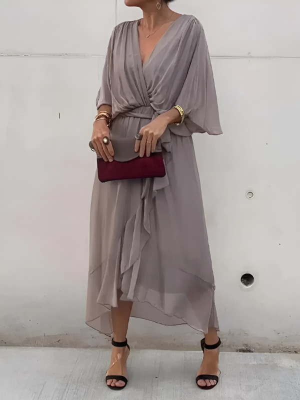 Pauline – Draped V-Neck Midi Dress