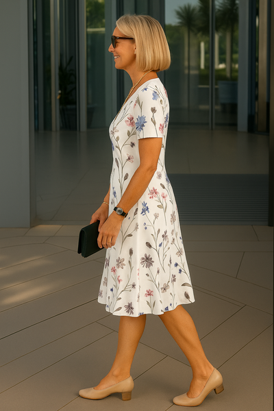 Anna - Comfortable Midi Dress with Delicate Floral Print
