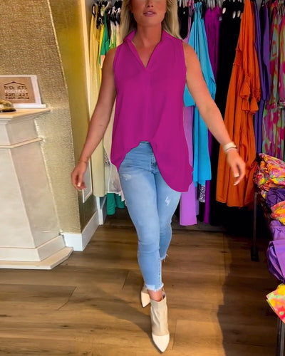 Jodie - Sleeveless Top with Ruffles and Lapels