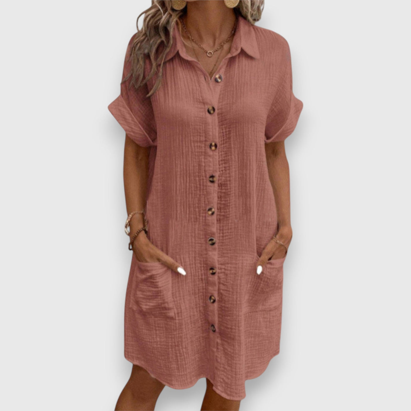 Ismere – Textured Button-Down Shirt Dress
