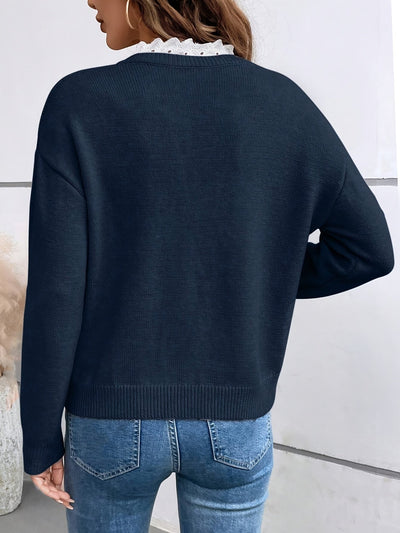 Yara - Elegant Lace Trim V-Neck Jumper