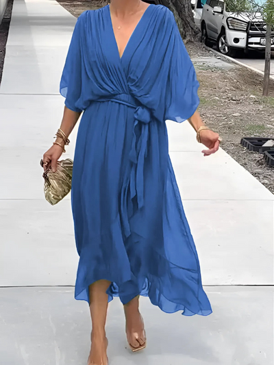 Pauline – Draped V-Neck Midi Dress