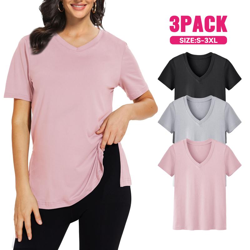 Meghan – V-Neck Short Sleeve Tee Set (3-Pack)