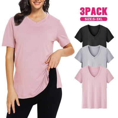 Meghan – V-Neck Short Sleeve Tee Set (3-Pack)
