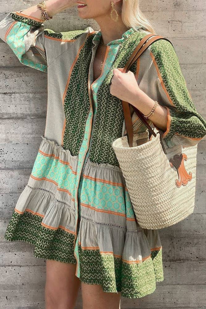 Jenelyn - Boho Printed Ruffle Dress