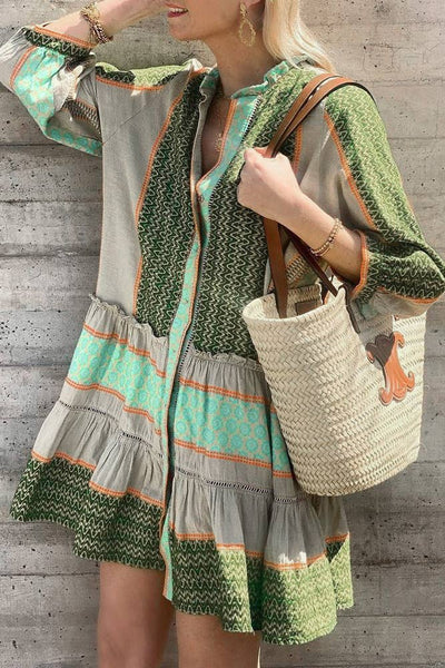 Jenelyn - Boho Printed Ruffle Dress