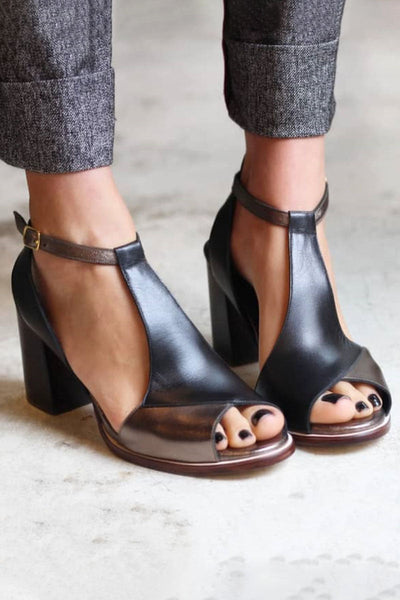 Anyao™ Elegant High Heeled Sandals with Open Toe in Black Patchwork – Perfect for Any Occasion