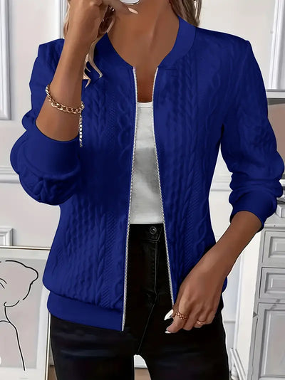 Elvarine - Cable Knit Zip-Up Bomber Jacket