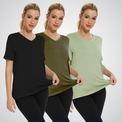 Meghan – V-Neck Short Sleeve Tee Set (3-Pack)