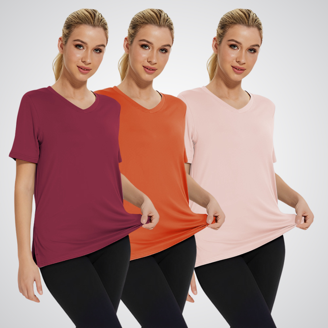 Meghan – V-Neck Short Sleeve Tee Set (3-Pack)