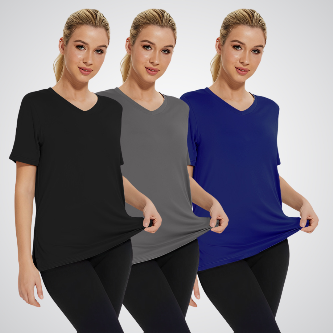 Meghan – V-Neck Short Sleeve Tee Set (3-Pack)