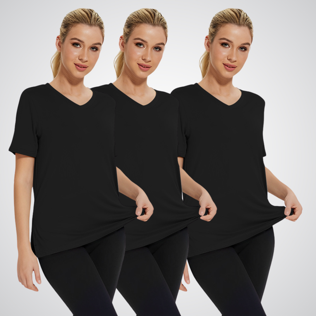 Meghan – V-Neck Short Sleeve Tee Set (3-Pack)