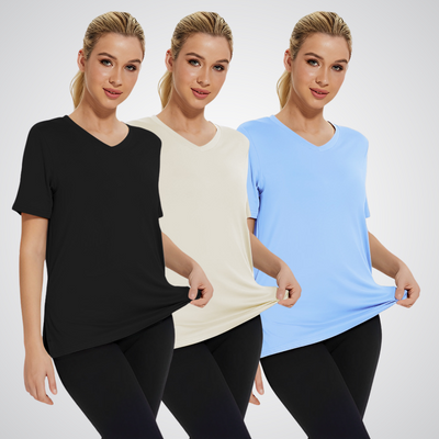 Meghan – V-Neck Short Sleeve Tee Set (3-Pack)