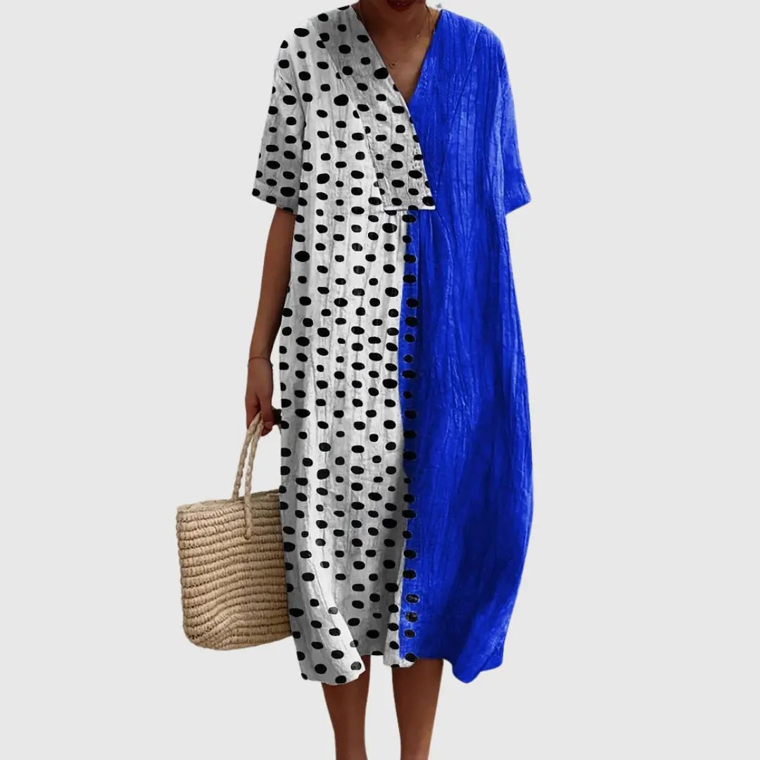 Kaia | Bold Dot & Royal Blue Contrast Dress