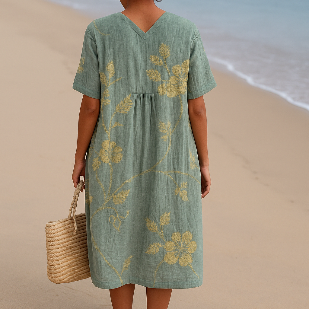 Olivia | Blue-grey Dress with Floral Embroidery