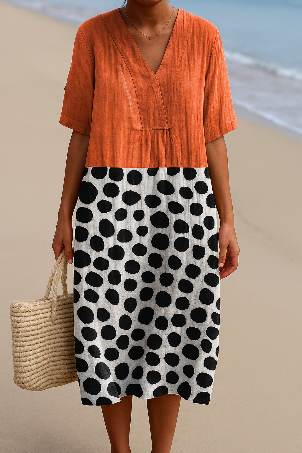Maëlle | Orange Dress with Contrasting Dots
