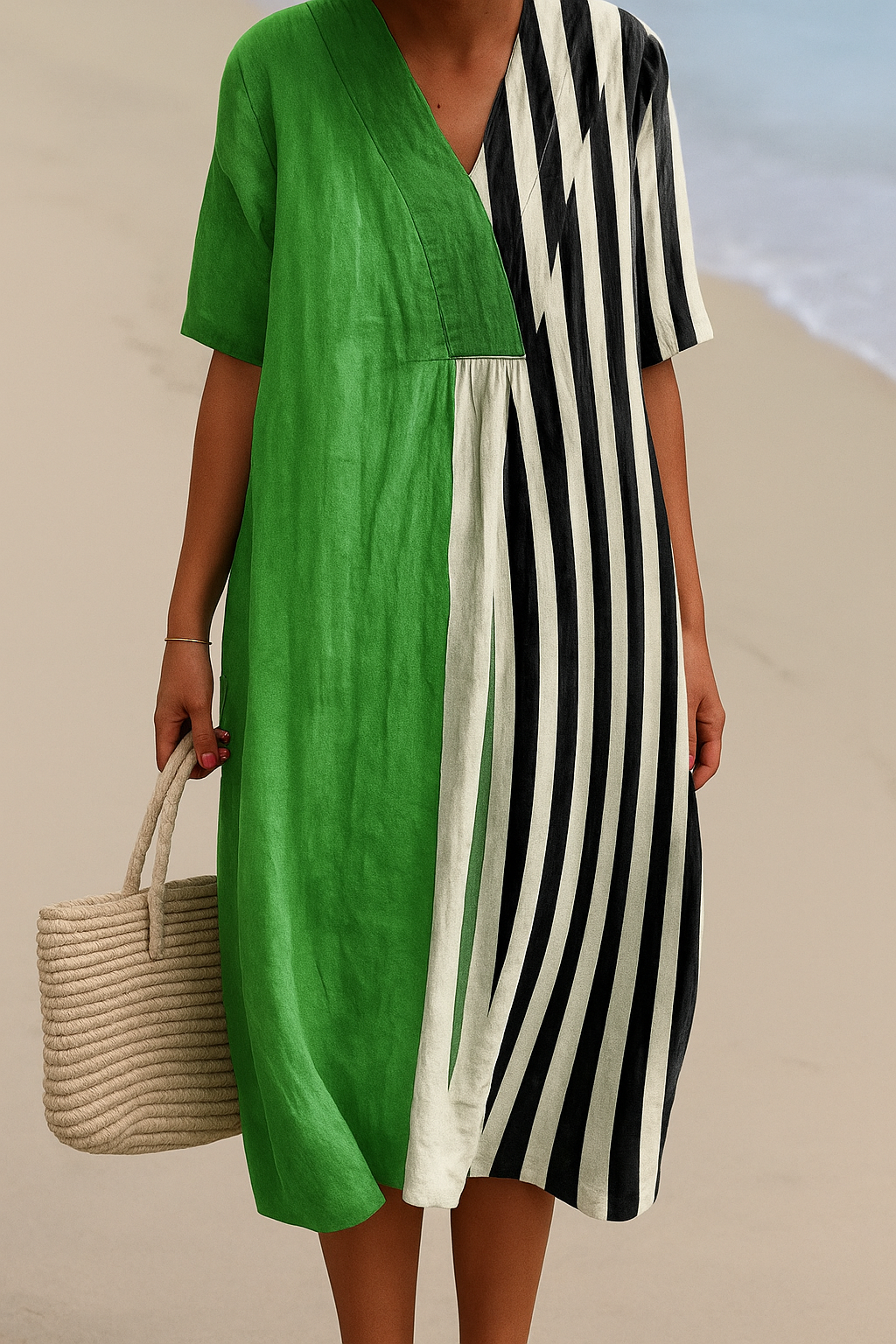 Iris | Bright Green Dress with Black Stripes