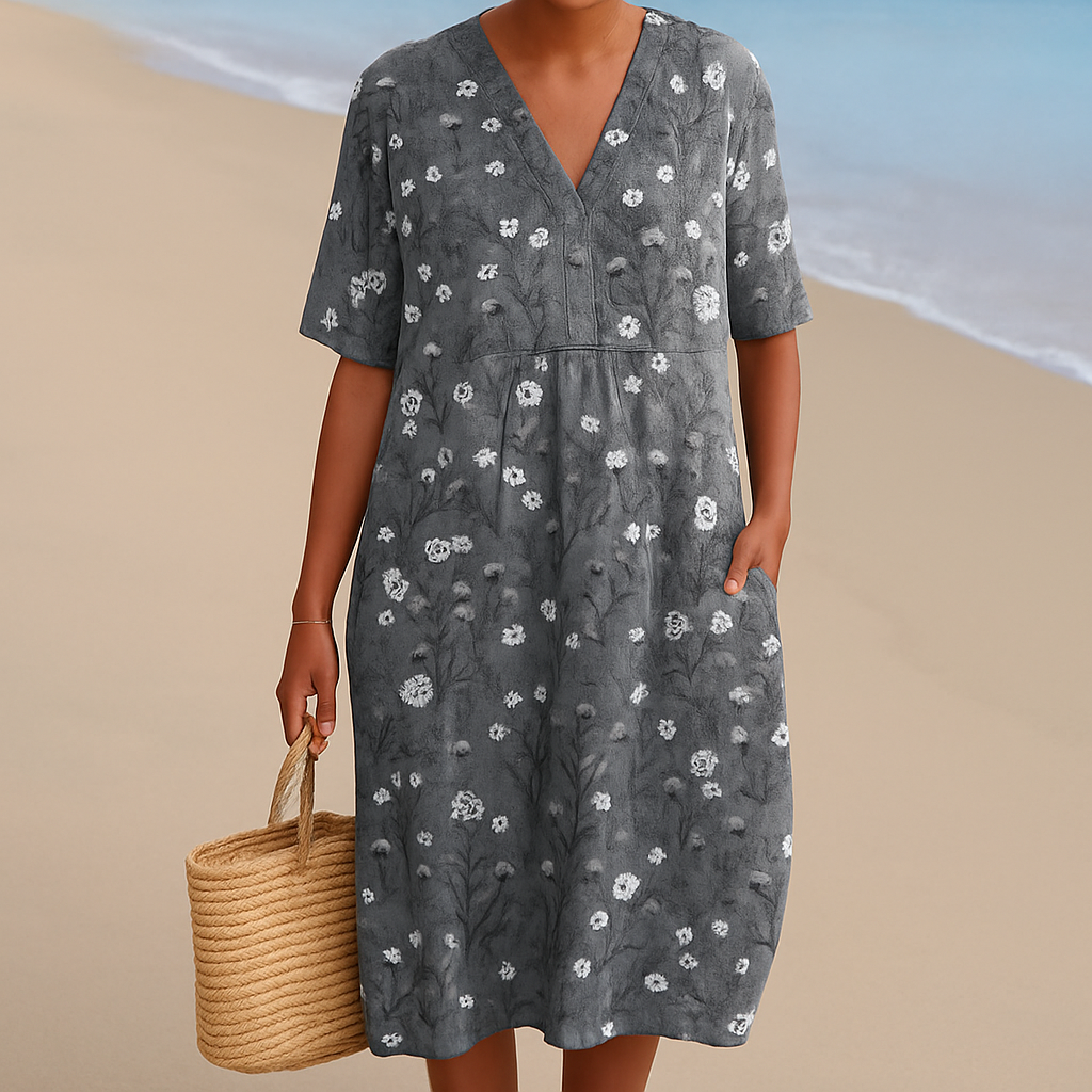 NOÉMIE | Grey Dress with White Flowers