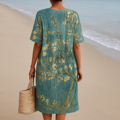 ALMONDE | Teal Blue Dress with Floral Print