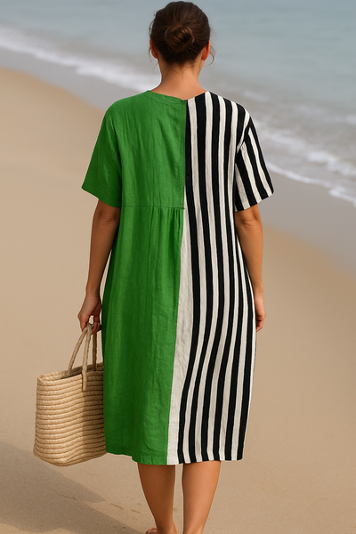 Iris | Bright Green Dress with Black Stripes