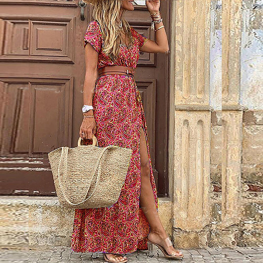 Glanna – Paisley Side-Slit Maxi Dress