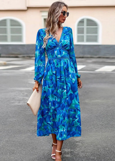 Cerys – Printed V-Neck Maxi Dress
