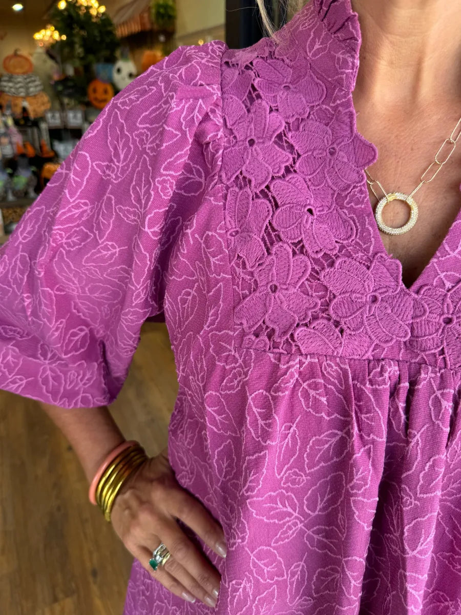 Georgina – Textured Puff Sleeve Mini Dress