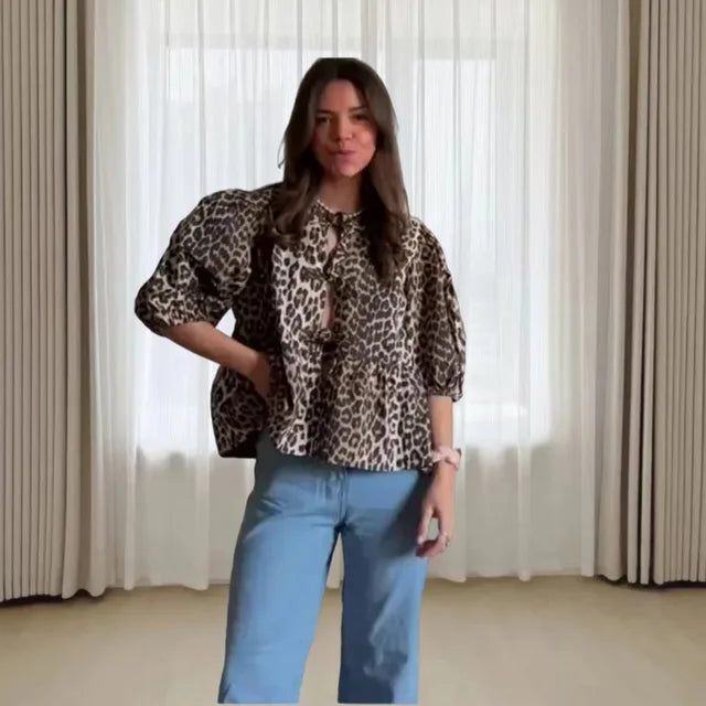 Isabella | Chic Leopard Print Blouse with Puff Sleeves