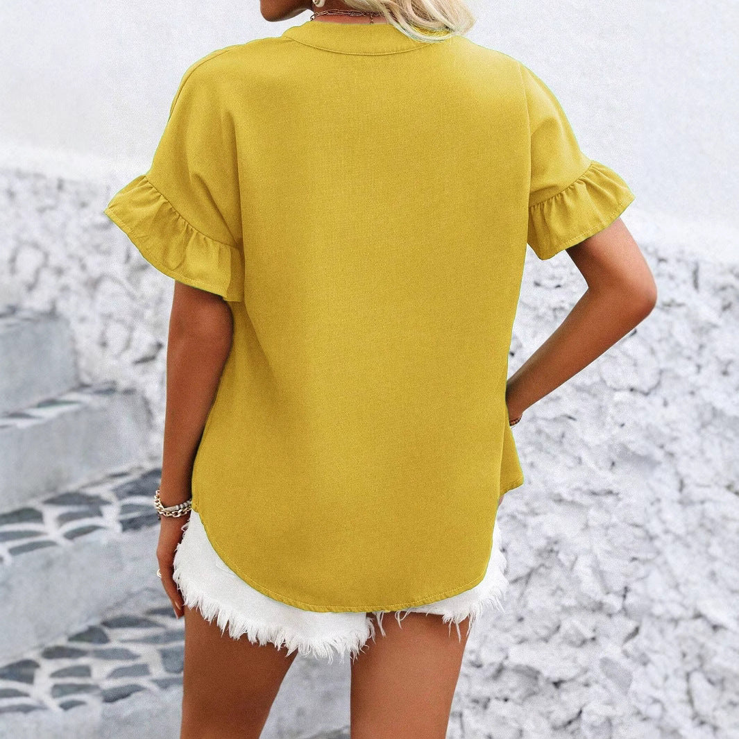 Ophelie – Button-Front Ruffle Sleeve Blouse