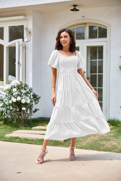 Selene – Off-Shoulder Shirred Midi Dress