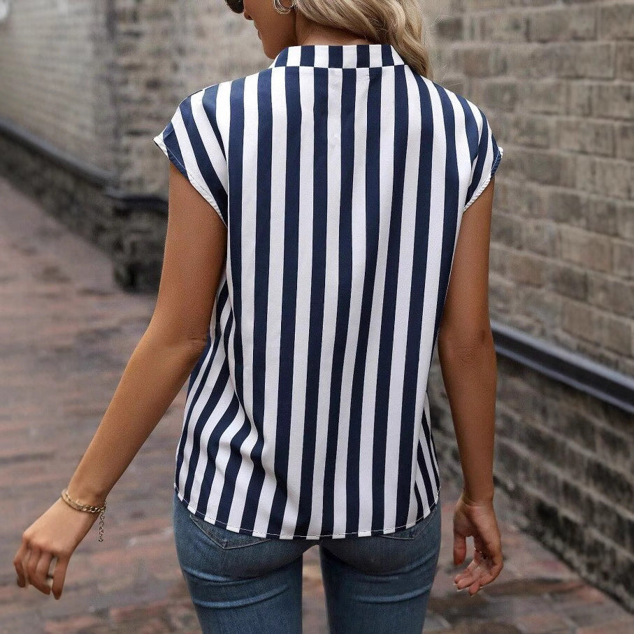 Branwen – Striped Notch Neck Blouse