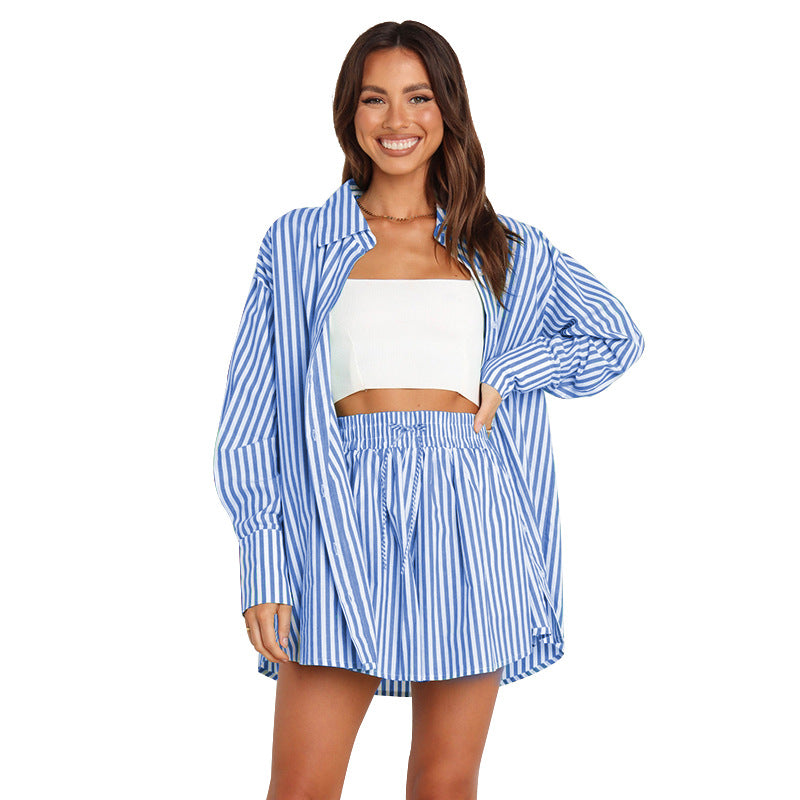 Lowenna – Striped Shirt and Shorts Co-Ord Set
