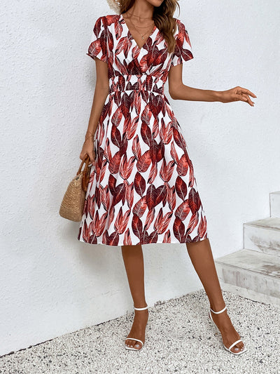 Mayumi – Printed V-Neck Midi Dress