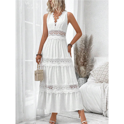 Aderyn – Sleeveless Lace Panel Midi Dress