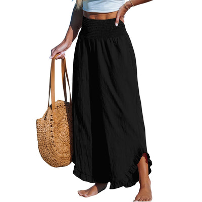 Isoldea – Smocked Ruffle Hem Trousers